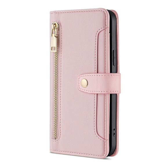 For Honor Magic5 Sheep Texture Cross-body Zipper Wallet Leather Phone Case(Pink)