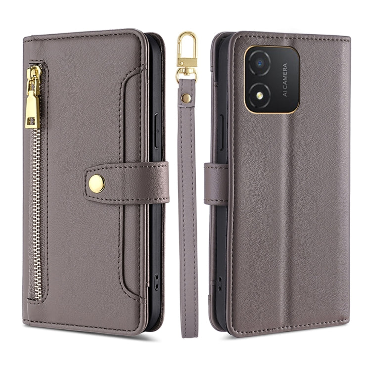 For Honor X5 4G Sheep Texture Cross-body Zipper Wallet Leather Phone Case(Grey)