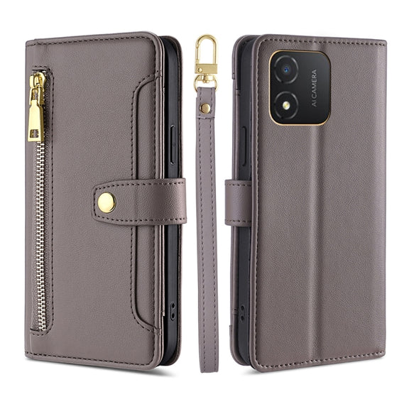 For Honor X5 4G Sheep Texture Cross-body Zipper Wallet Leather Phone Case(Grey)