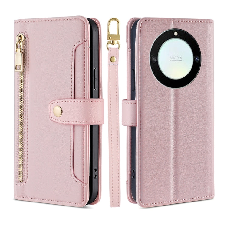 For Honor X40 Sheep Texture Cross-body Zipper Wallet Leather Phone Case(Pink)