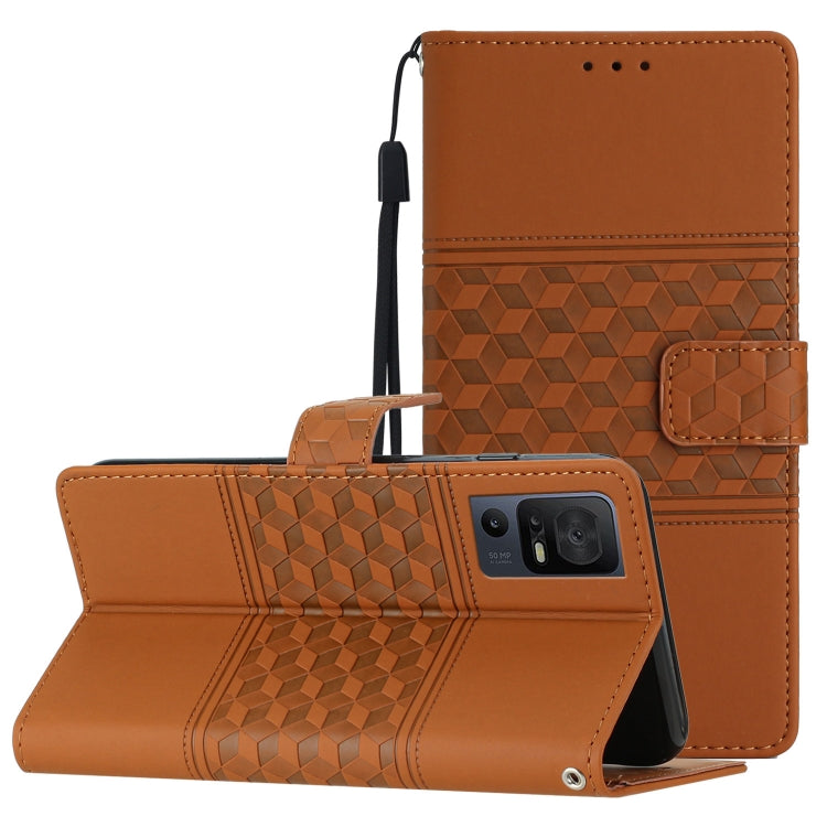 For TCL 40 SE Diamond Embossed Skin Feel Leather Phone Case with Lanyard(Brown)