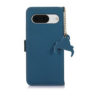 For Google Pixel 8 Genuine Leather Magnetic RFID Leather Phone Case(Blue)