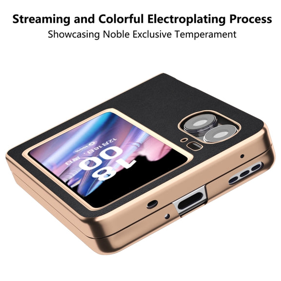 For OPPO Find N2 Flip Genuine Leather Xiaoya Series Nano Plating Phone Case(Black)