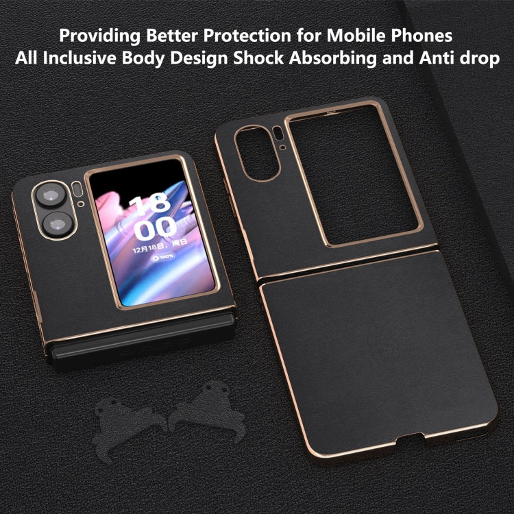 For OPPO Find N2 Flip Genuine Leather Xiaoya Series Nano Plating Phone Case(Black)