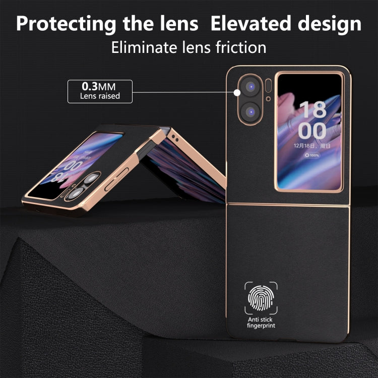 For OPPO Find N2 Flip Genuine Leather Xiaoya Series Nano Plating Phone Case(Black)