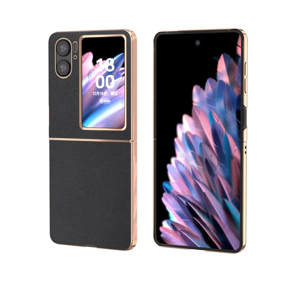 For OPPO Find N2 Flip Genuine Leather Xiaoya Series Nano Plating Phone Case(Black)