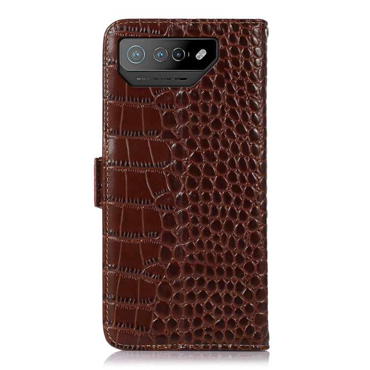 For Asus ROG Phone 7 Crocodile Top Layer Cowhide Leather Phone Case(Brown)