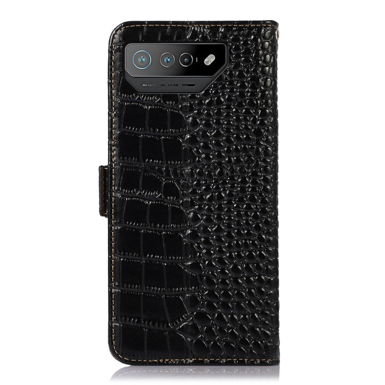 For Asus ROG Phone 7 Crocodile Top Layer Cowhide Leather Phone Case(Black)