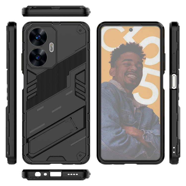 For Realme C55 Punk Armor 2 in 1 PC + TPU Shockproof Phone Case with Invisible Holder(Black)