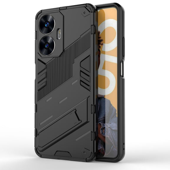 For Realme C55 Punk Armor 2 in 1 PC + TPU Shockproof Phone Case with Invisible Holder(Black)