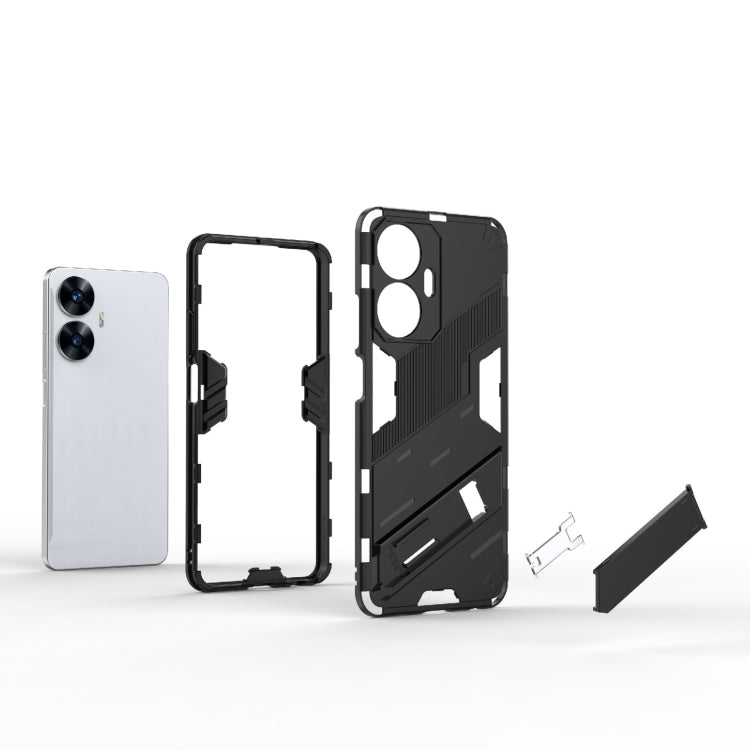 For Realme C55 Punk Armor 2 in 1 PC + TPU Shockproof Phone Case with Invisible Holder(Black)