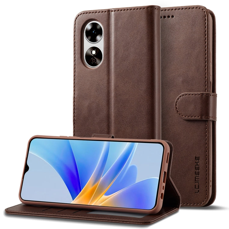 For OPPO A78 5G Global LC.IMEEKE Calf Texture Horizontal Flip Leather Case(Brown)