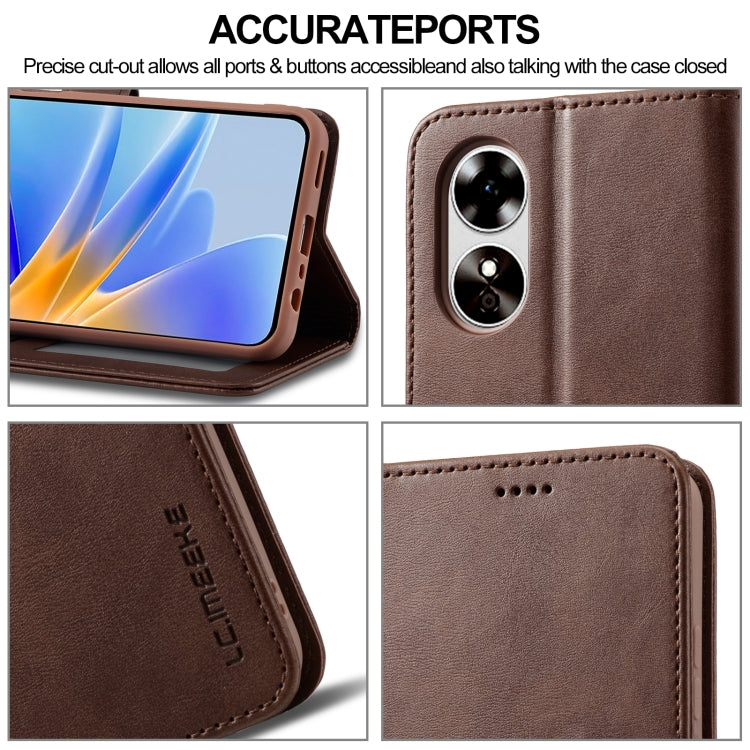 For OPPO A78 5G Global LC.IMEEKE Calf Texture Horizontal Flip Leather Case(Brown)