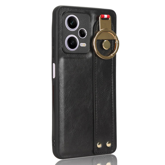 For Redmi Note 12 Pro 5G Global Wristband Leather Back Phone Case(Black)