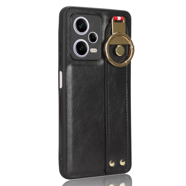 For Redmi Note 12 Pro 5G Global Wristband Leather Back Phone Case(Black)