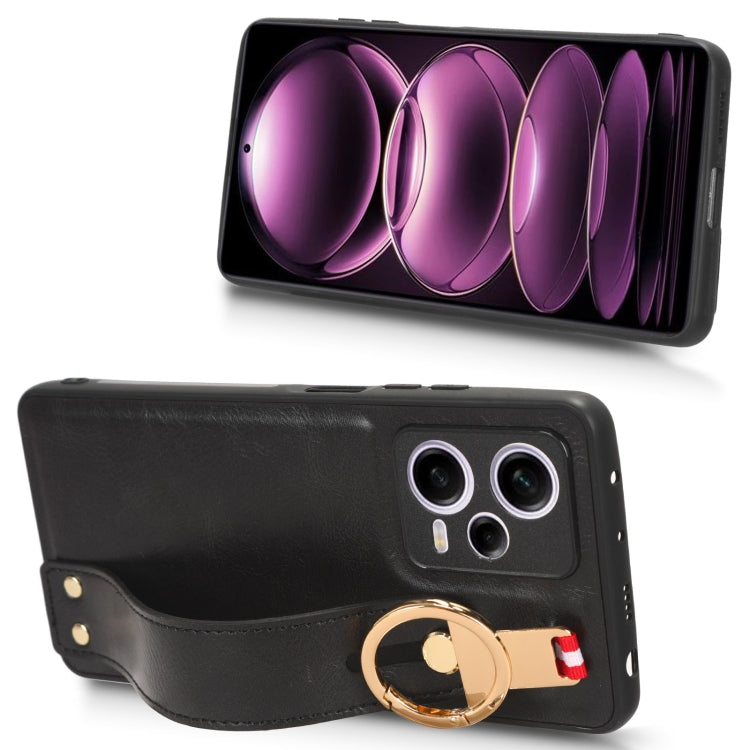 For Redmi Note 12 Pro 5G Global Wristband Leather Back Phone Case(Black)