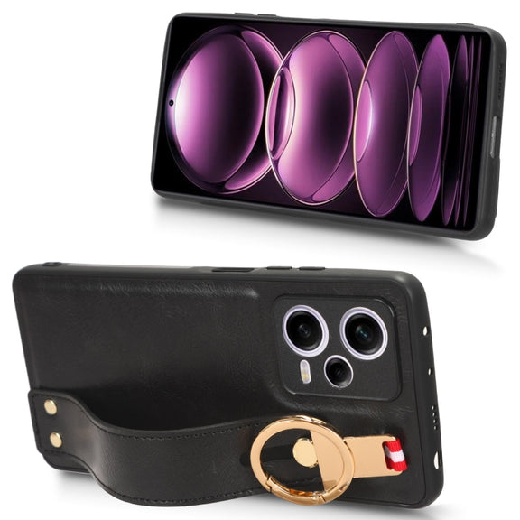 For Redmi Note 12 Pro 5G Global Wristband Leather Back Phone Case(Black)