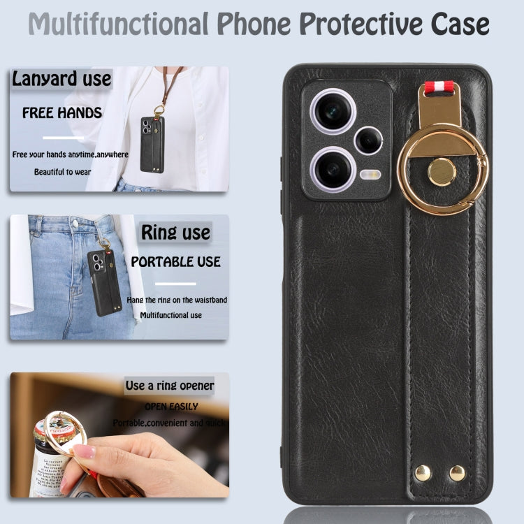 For Redmi Note 12 Pro 5G Global Wristband Leather Back Phone Case(Black)