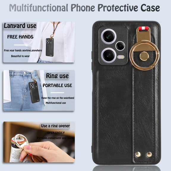 For Redmi Note 12 Pro 5G Global Wristband Leather Back Phone Case(Black)