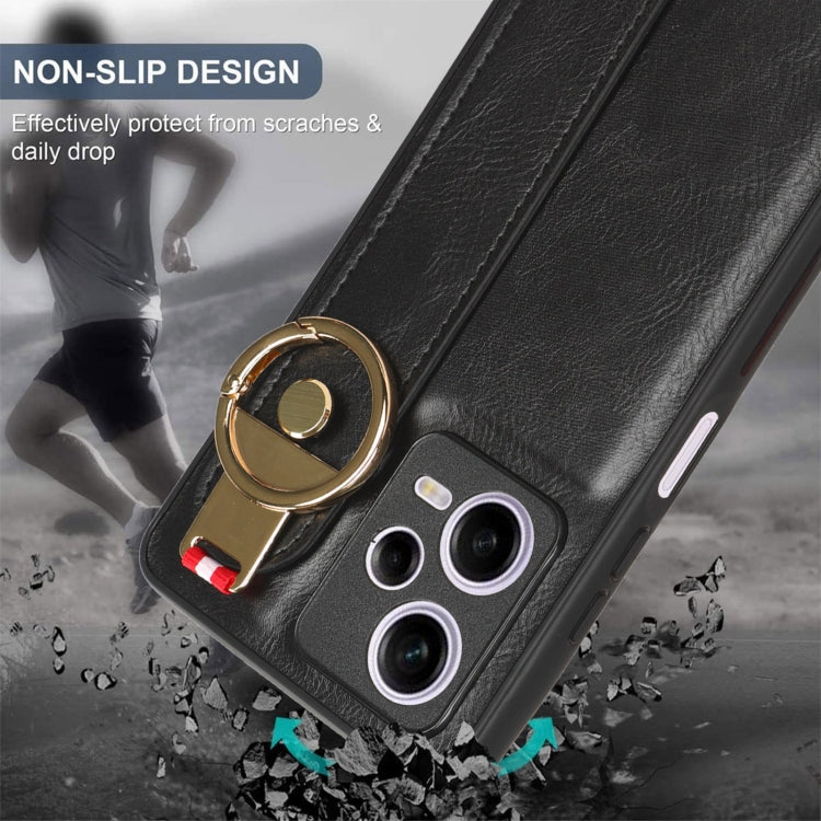 For Redmi Note 12 Pro 5G Global Wristband Leather Back Phone Case(Black)