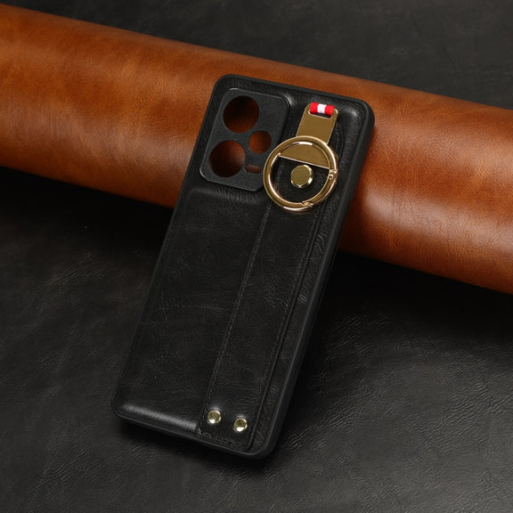 For Redmi Note 12 Pro 5G Global Wristband Leather Back Phone Case(Black)