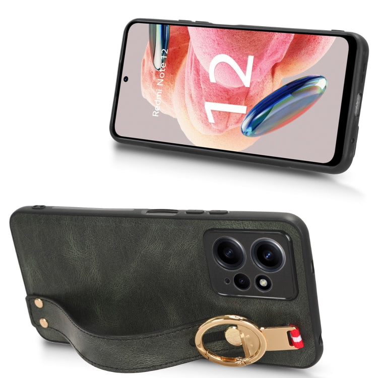 For Redmi Note 12 4G Global Wristband Leather Back Phone Case(Green)