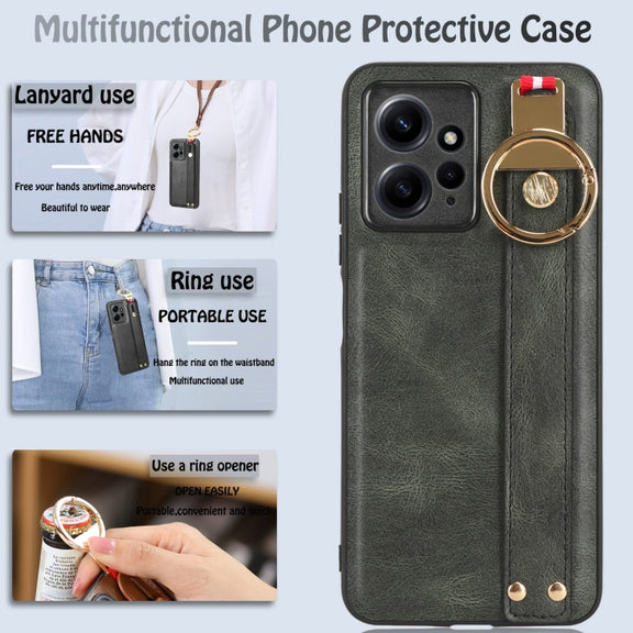 For Redmi Note 12 4G Global Wristband Leather Back Phone Case(Green)