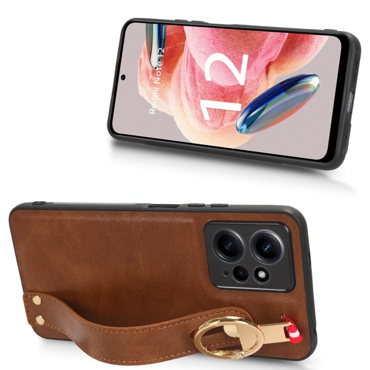 For Redmi Note 12 4G Global Wristband Leather Back Phone Case(Brown)