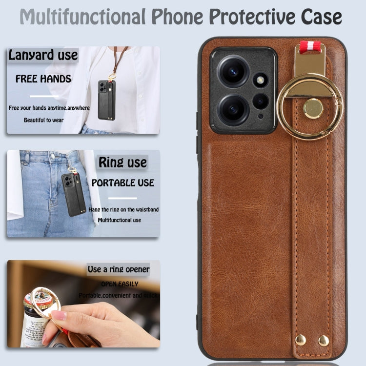 For Redmi Note 12 4G Global Wristband Leather Back Phone Case(Brown)