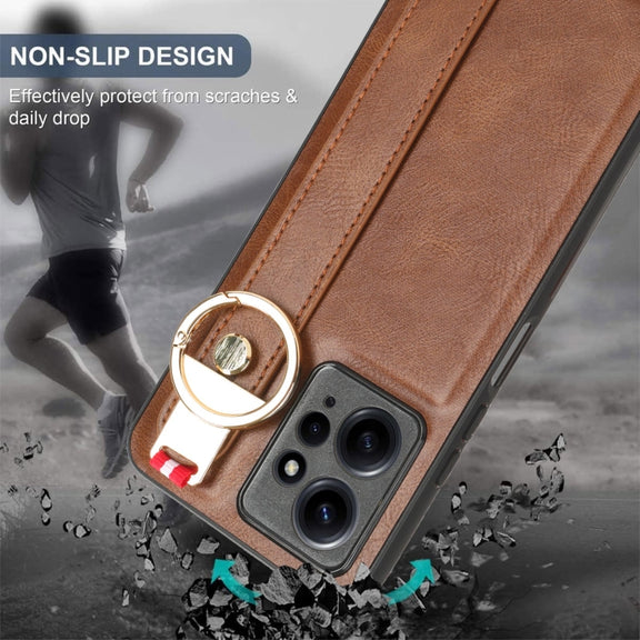 For Redmi Note 12 4G Global Wristband Leather Back Phone Case(Brown)