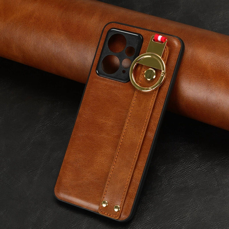 For Redmi Note 12 4G Global Wristband Leather Back Phone Case(Brown)