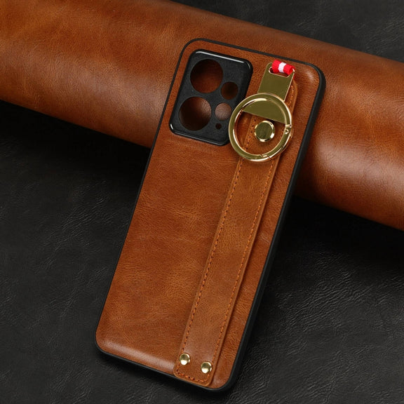 For Redmi Note 12 4G Global Wristband Leather Back Phone Case(Brown)