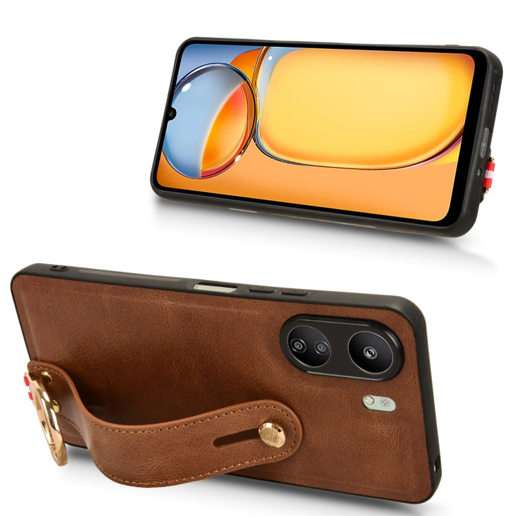 For Xiaomi Redmi 13C 4G/Poco C65 Wristband Leather Back Phone Case(Brown)