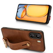 For Xiaomi Redmi 13C 4G/Poco C65 Wristband Leather Back Phone Case(Brown)