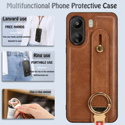 For Xiaomi Redmi 13C 4G/Poco C65 Wristband Leather Back Phone Case(Brown)