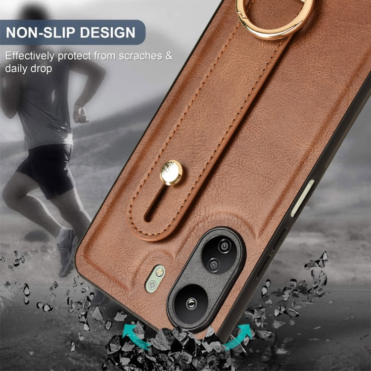 For Xiaomi Redmi 13C 4G/Poco C65 Wristband Leather Back Phone Case(Brown)