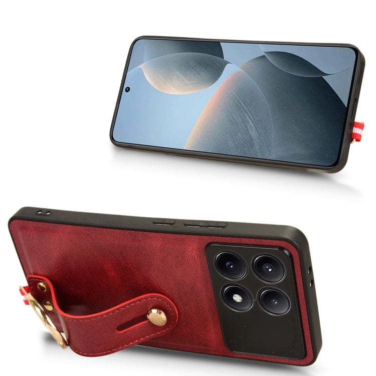 For Xiaomi Redmi K70/K70 Pro Wristband Leather Back Phone Case(Red)