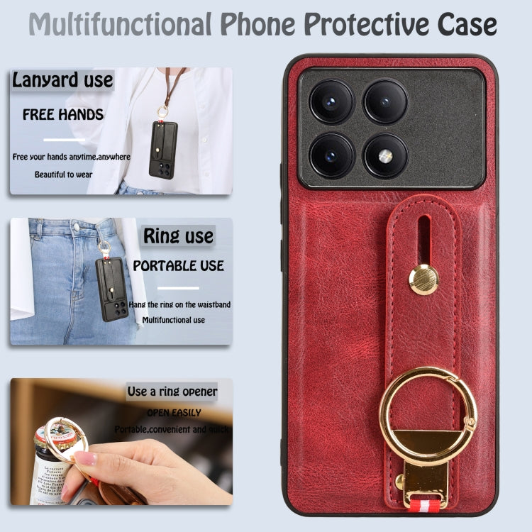 For Xiaomi Redmi K70/K70 Pro Wristband Leather Back Phone Case(Red)