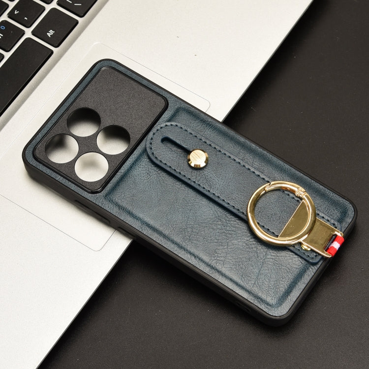 For Xiaomi Redmi K70/K70 Pro Wristband Leather Back Phone Case(Blue)