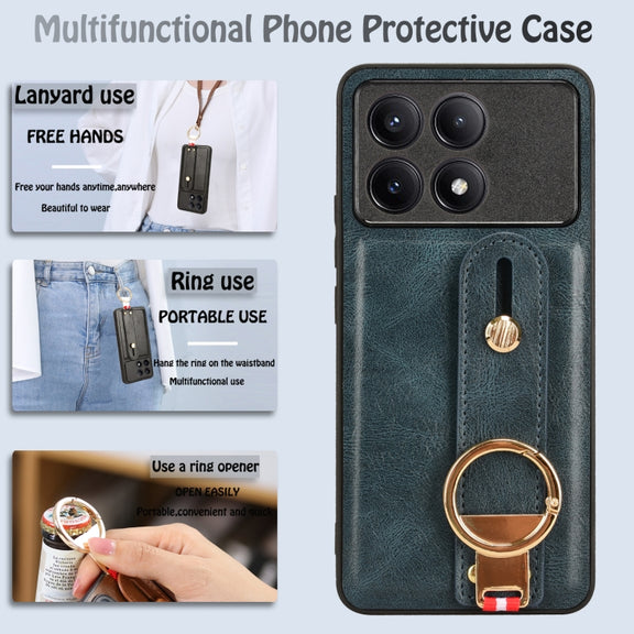 For Xiaomi Redmi K70/K70 Pro Wristband Leather Back Phone Case(Blue)