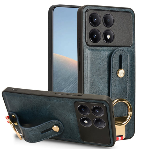 For Xiaomi Redmi K70/K70 Pro Wristband Leather Back Phone Case(Blue)