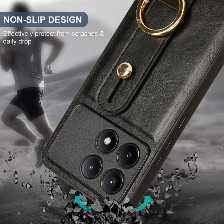 For Xiaomi Poco X6 Pro/Redmi K70E Wristband Leather Back Phone Case(Black)