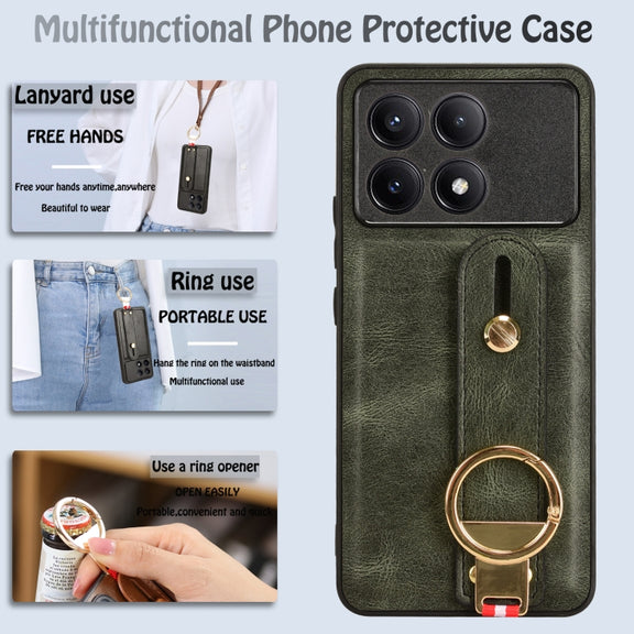 For Xiaomi Poco X6 Pro/Redmi K70E Wristband Leather Back Phone Case(Green)