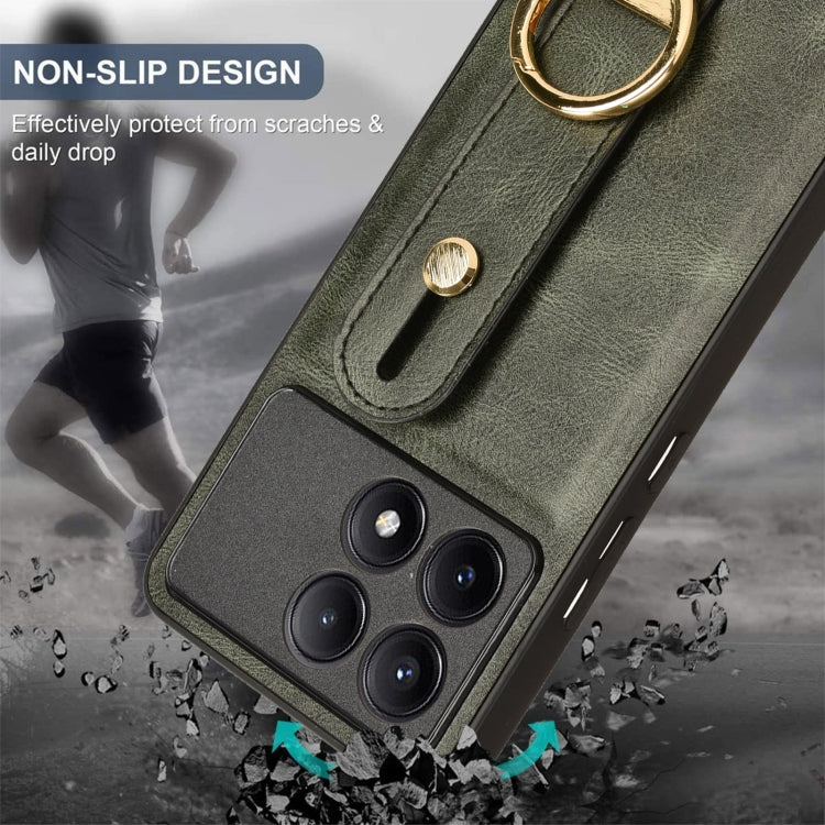 For Xiaomi Poco X6 Pro/Redmi K70E Wristband Leather Back Phone Case(Green)