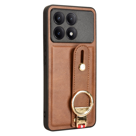 For Xiaomi Poco X6 Pro/Redmi K70E Wristband Leather Back Phone Case(Brown)