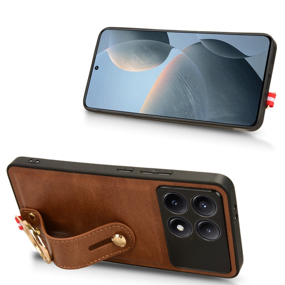 For Xiaomi Poco X6 Pro/Redmi K70E Wristband Leather Back Phone Case(Brown)