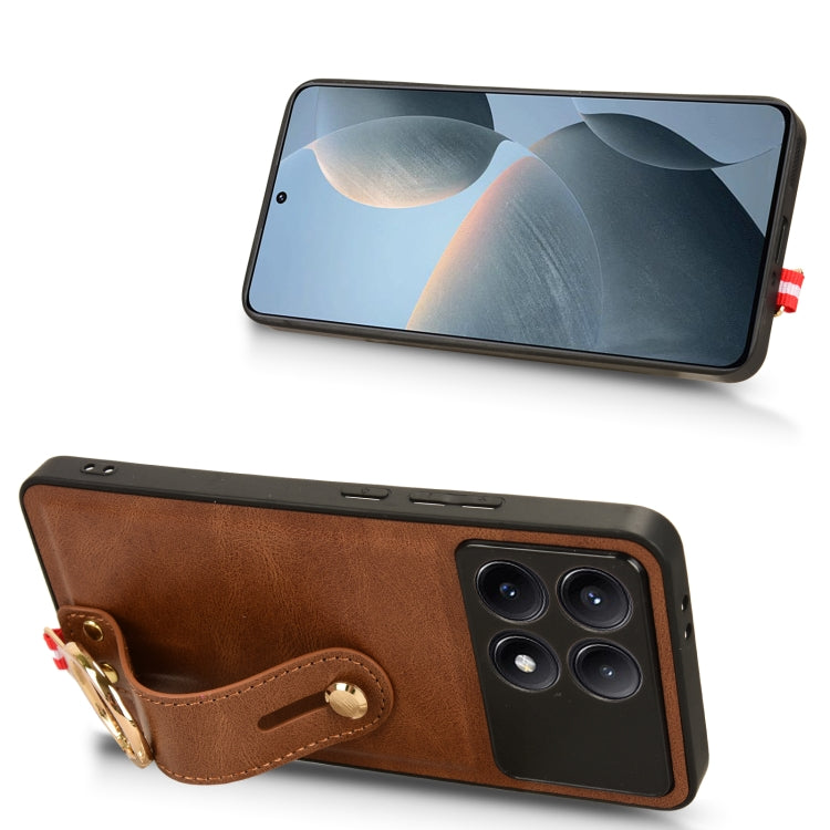 For Xiaomi Poco X6 Pro/Redmi K70E Wristband Leather Back Phone Case(Brown)