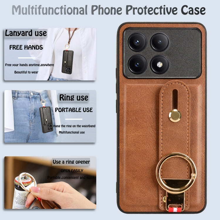 For Xiaomi Poco X6 Pro/Redmi K70E Wristband Leather Back Phone Case(Brown)
