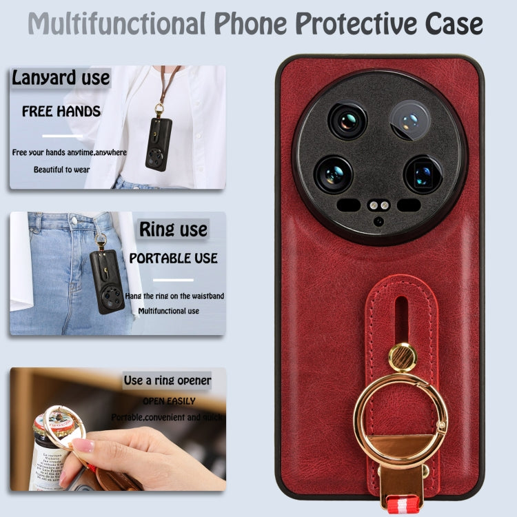 For Xiaomi 14 Ultra Wristband Leather Back Phone Case(Red)