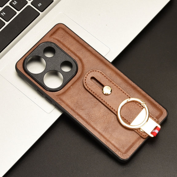 For Xiaomi Redmi Note 13 Pro 4G Wristband Leather Back Phone Case(Brown)